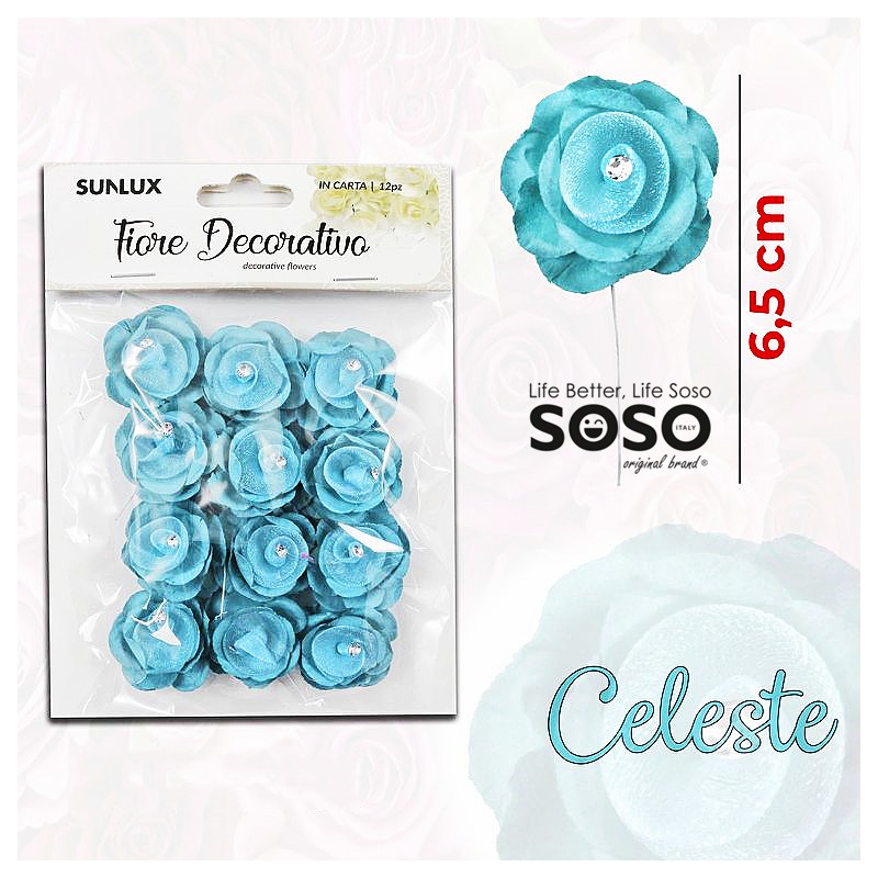 Fiore decorativo celeste con gambo 12pz 6.5cm - 1