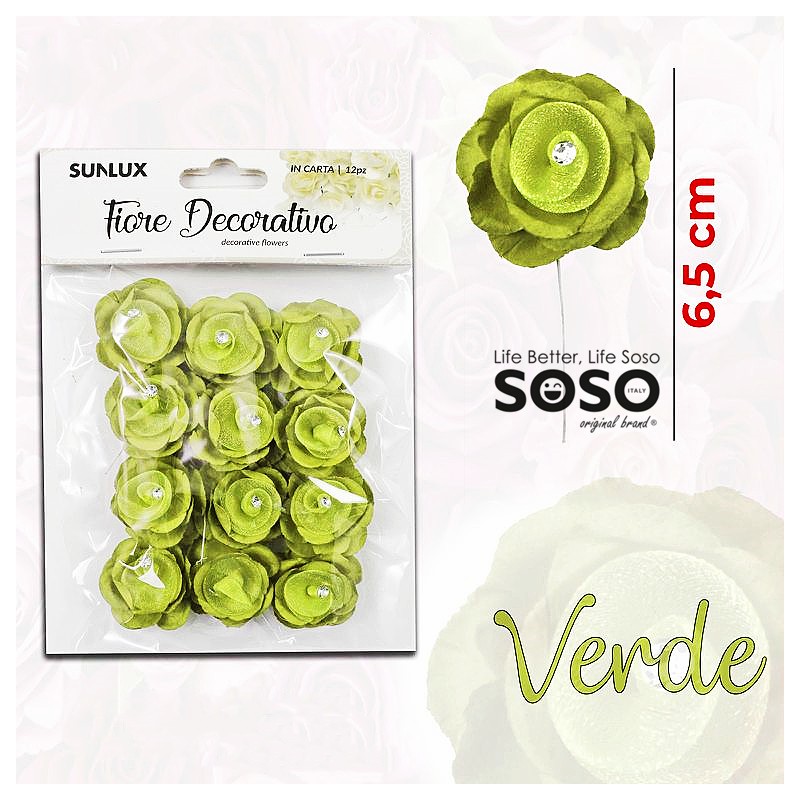 Fiore decorativo verde con gambo 12pz 6.5cm - 1