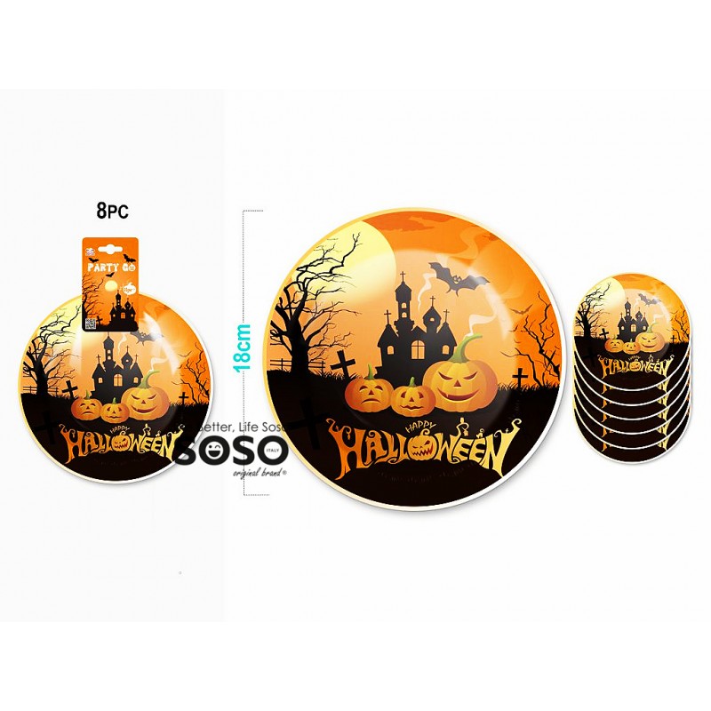 Piatti di carta con halloween zucca 18cm 8pz - 1