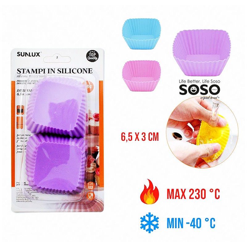 Stampi in silicone quadr. 6pcs 6.5x3cm max 230°c/min 40°c - 1