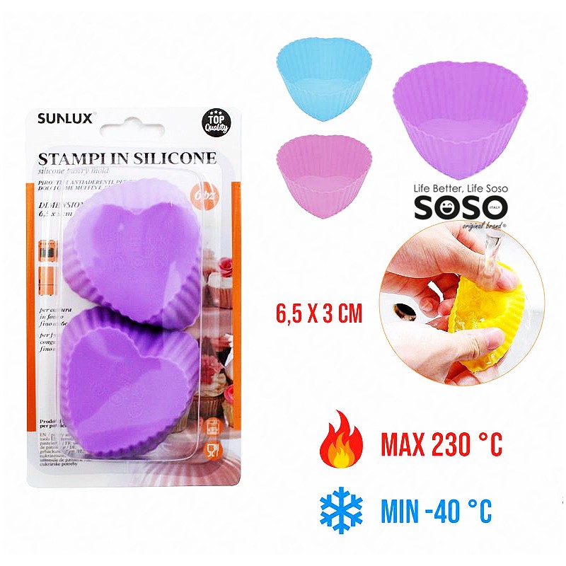 Stampi in silicone cuore 6pcs 6.5x3cm max 230°c/min 40°c