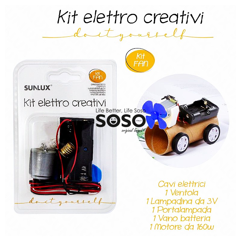 Kit creativo elettrico per creare giochi, con luce e motore
