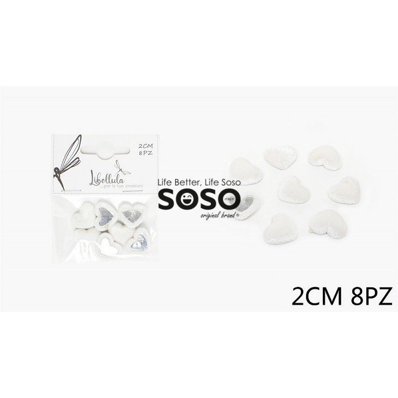 Decorazione cuore flanella bianco 2cm 8pz - 1