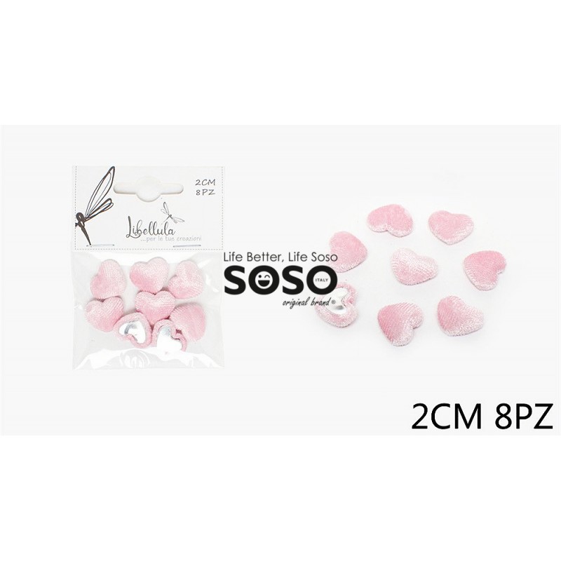 Decorazione cuore flanella rosa 2cm 8pz - 1