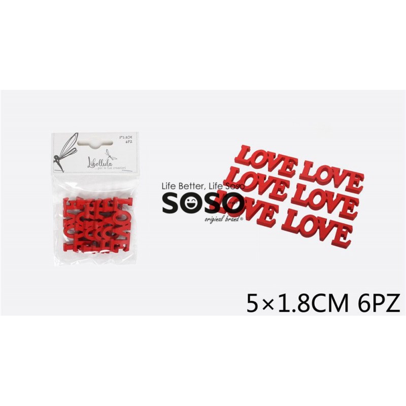 Scritta love legno rosso spessore 0.5cm diametro 5x1.8cm 6pz - 1