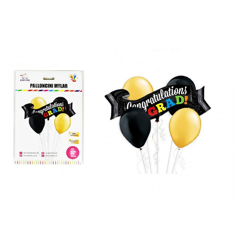 Set palloncini congrats grad nero oro 97x49cm - 1