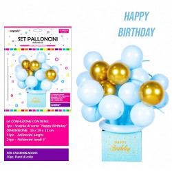 Set palloncini celeste happy birthday con scatola 37pz - 1