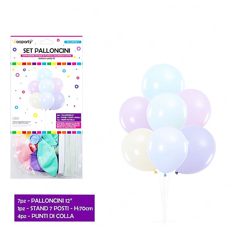 Set palloncini con stand 7 posti palloncini 12" colorati pastel - 1