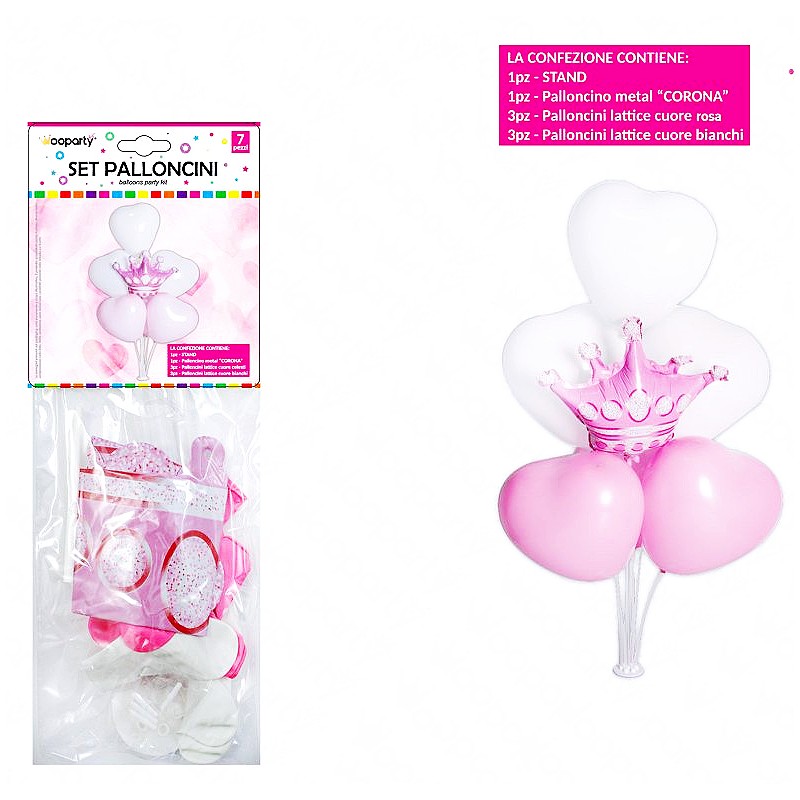 Set palloncini con stand  princess rosa 7pcs ass. - 1