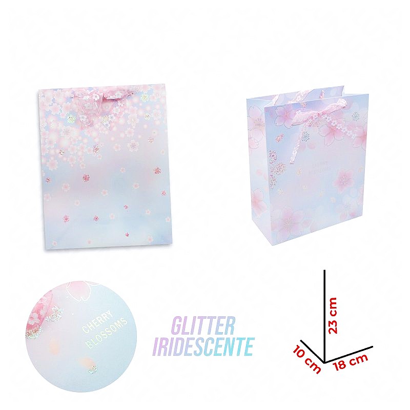 Busta regalo glitter iridescente 18x23x10cm 2pezzi ass. - 1