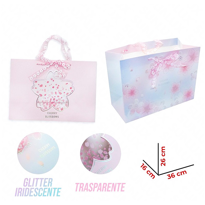 Busta regalo glitter iridescente 36x26x16cm 2pezzi ass. - 1