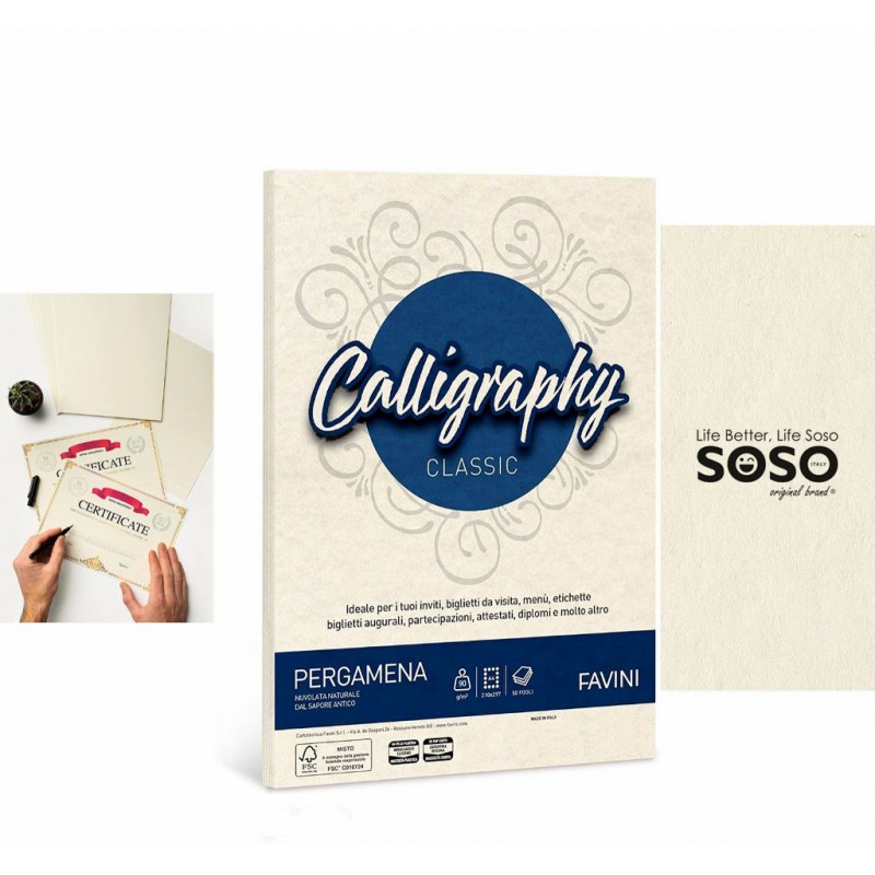 Favini calligraphy classic pergamena a4 90gr color naturale 50ff - 1