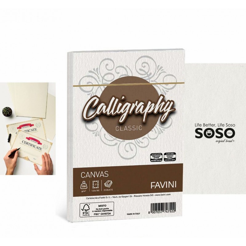 Favini calligraphy classic canvas a4 200gr color bianco 50ff - 1