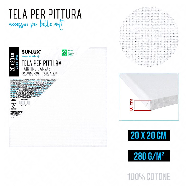 Tela per pittura 20x20cm 16mm 280gr 100% - 1