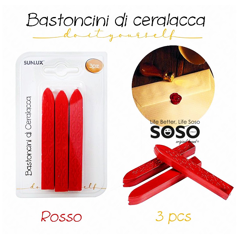 Bastoncini di ceralacca colore rosso 3pezzi