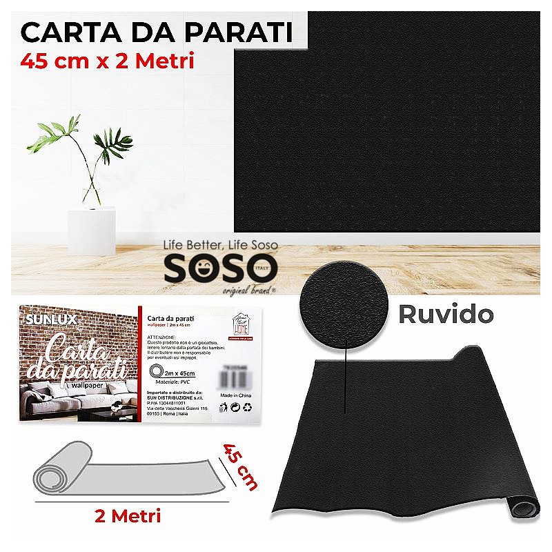 Carta da parati nero ruvido dimensione 45x2mt - 1