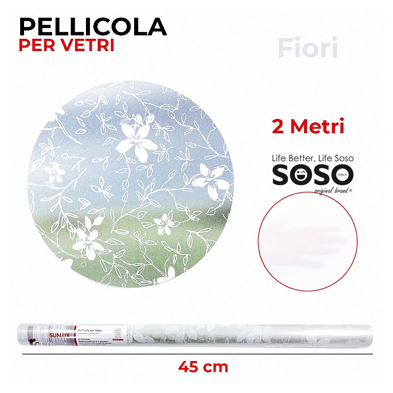 Pellicola per vetri fiori dimensione 45cm x 2mt