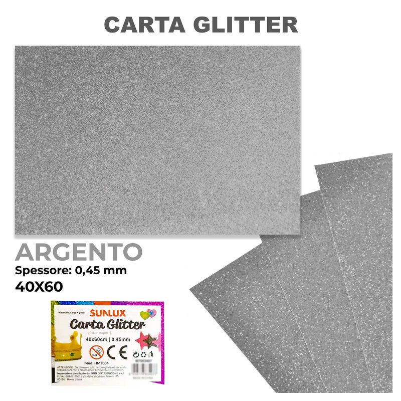 Carta Glitter ARGENTO 40x60cm da 0,45mm spessore - 1