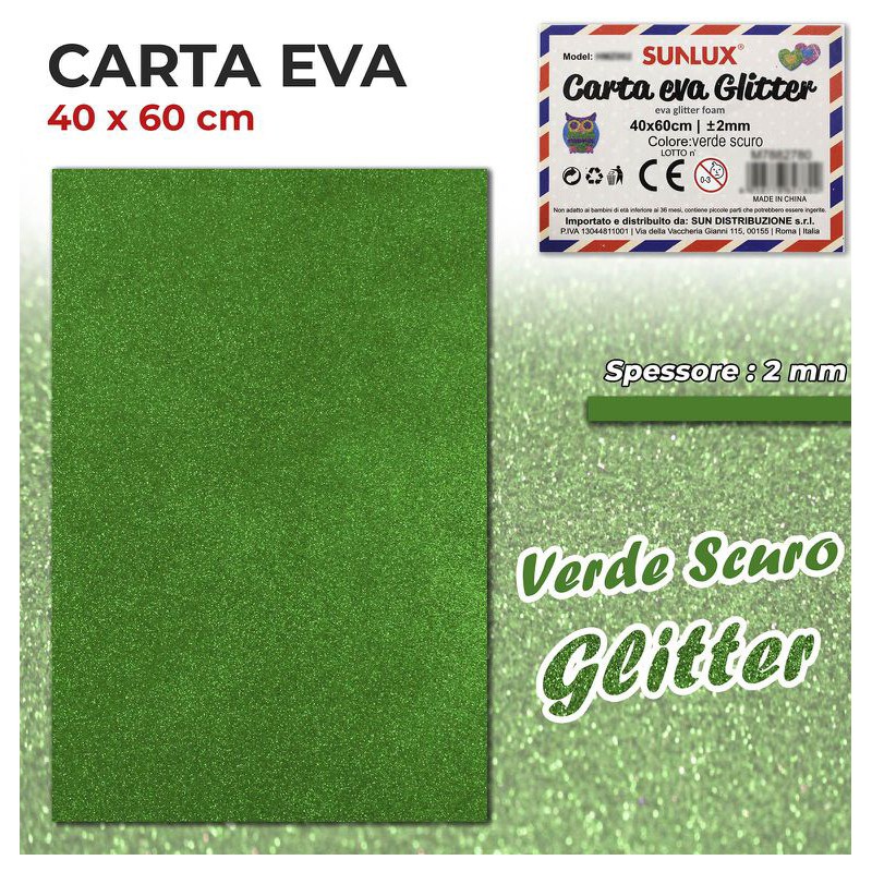 Carta EVA Glitter VERDE SCURO 40x60cm da 2mm spessore - 1