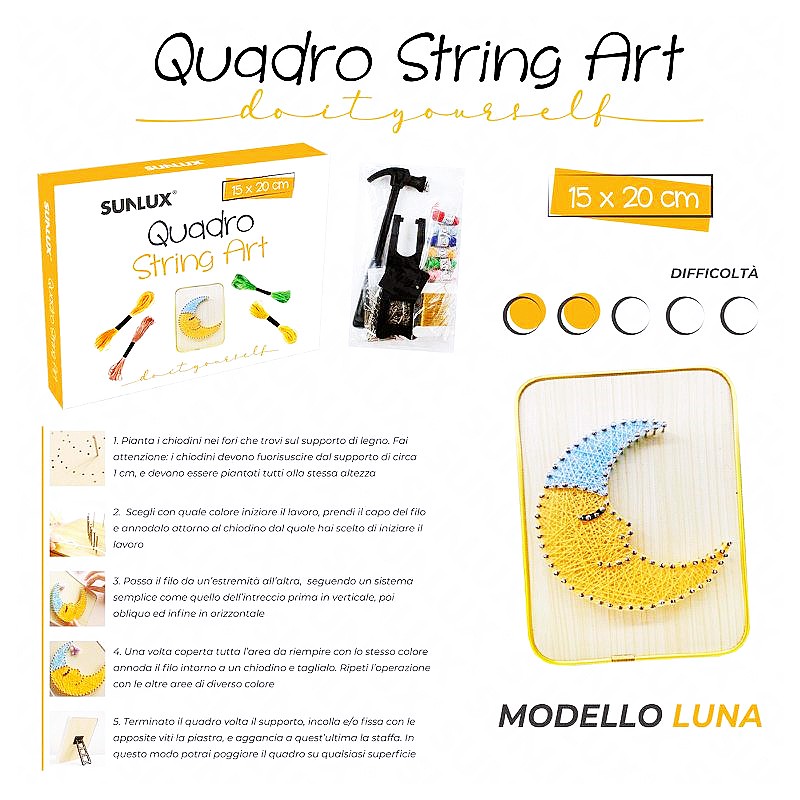 Quadro string art modello luna dimensione 15x20cm - 1