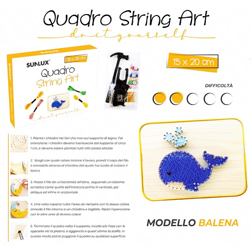 Quadro string art modello balena dimensione 15x20cm - 1