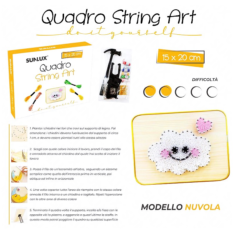 Quadro string art modello nuvola dimensione 15x20cm - 1