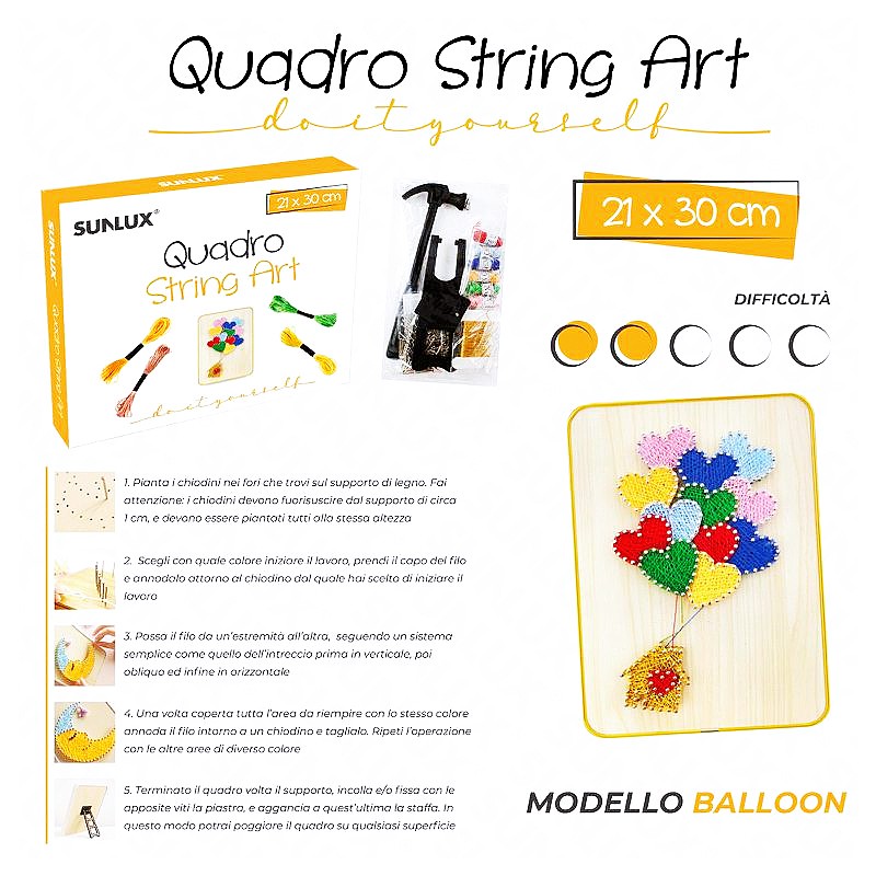 Quadro string art modello ballon dimensione 21x30cm - 1