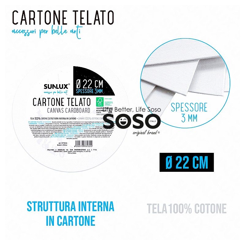 Cartone telato rotondo dimensione 22cm x 3mm - 1