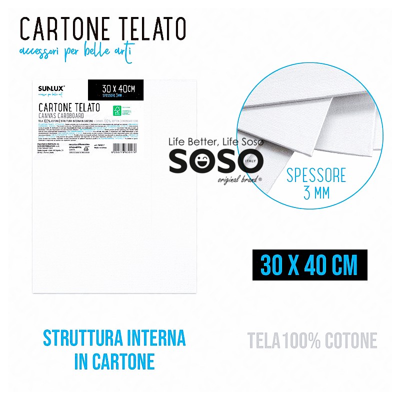 Cartone telato rettangolare dimensione 30cmx40cm x 3mm 100% cotone struttura interna in cartone - 1