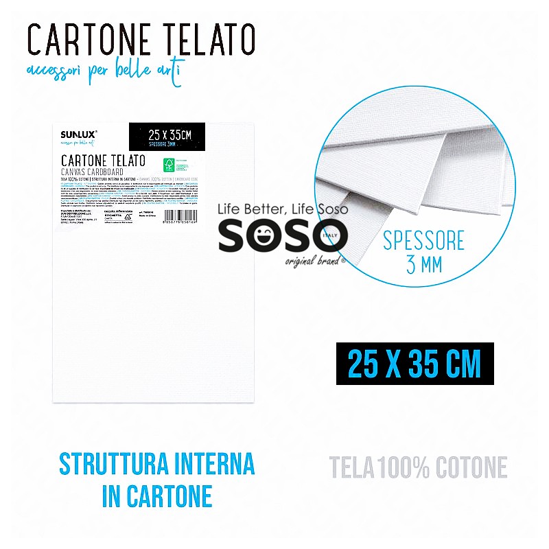 Cartone telato rettangolare dimensione 25cmx35cm x 3mm 100% cotone struttura interna in cartone - 1