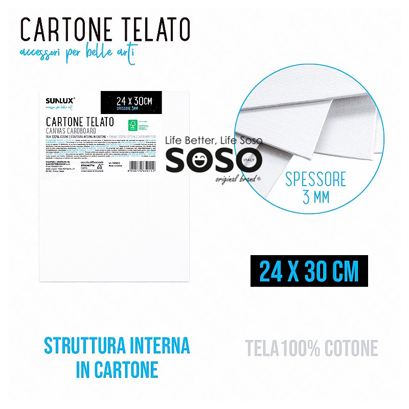 Cartone telato rettangolare dimensione 24cmx30cm x 3mm 100% cotone struttura interna in cartone - 1