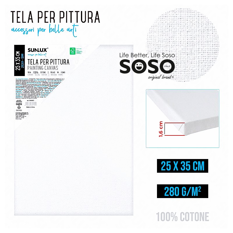 Tele per pittura dimensione 25x35 16mm 280gr 100% cotone - 1