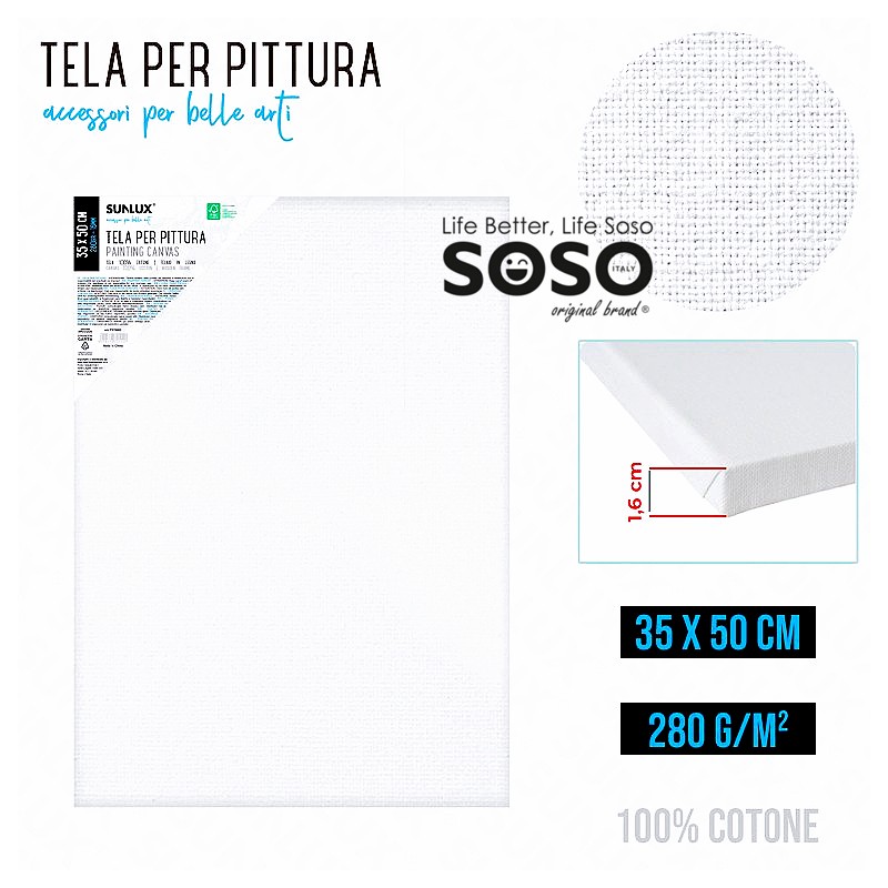 Tele per pittura dimensione 35x50 16mm 280gr 100% cotone