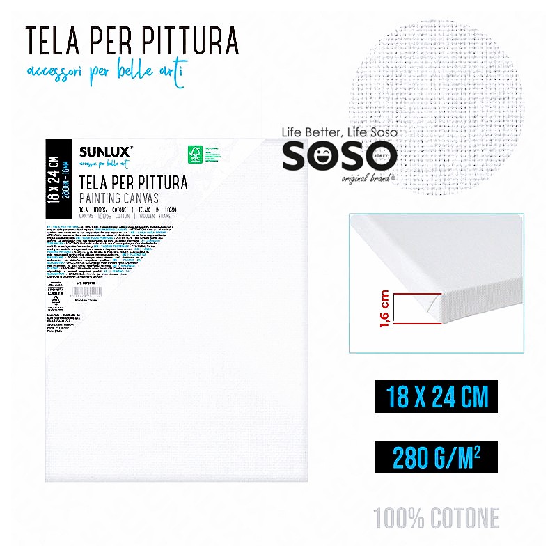 Tele per pittura dimensione 18x24cm 16mm 280gr 100% cotone - 1