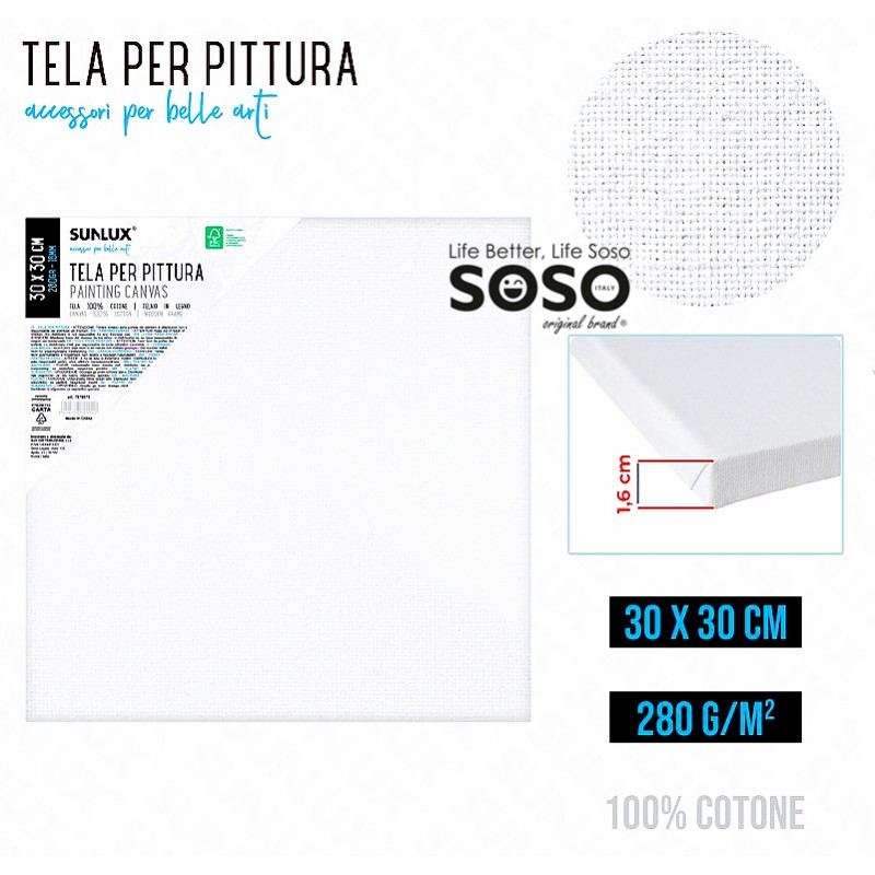 Tele per pittura dimensione 30x30cm 16mm 280gr 100% cotone - 1