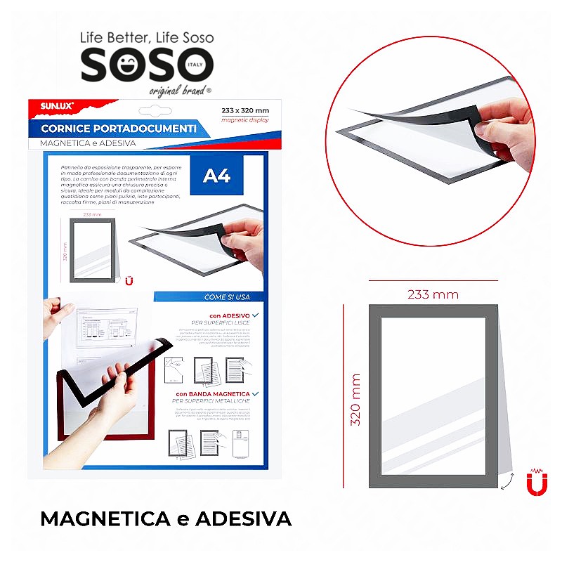 Cornice porta documento magnetica e adesiva a4 misure 233x320mm - 1