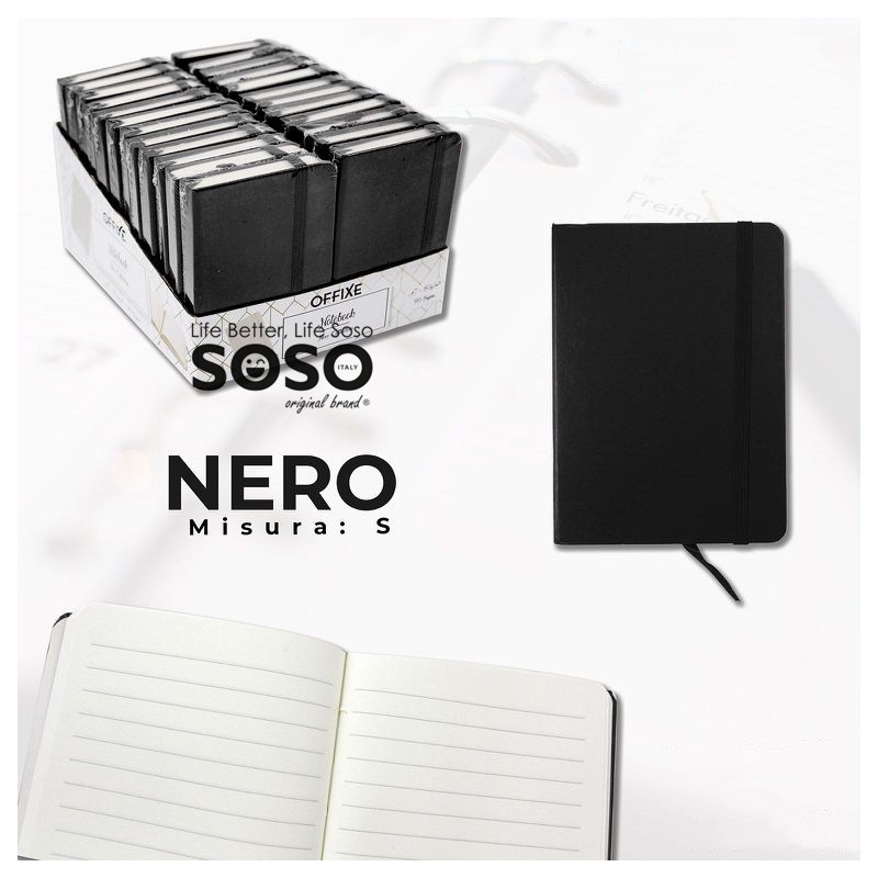 Agenda a righe formato A7 nero misure S 7.4x10.5cm 80gr 96 pagine