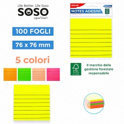 Notes per appunti adesivi 5 colori assortiti 100 fogli misure 76x76mm - 1