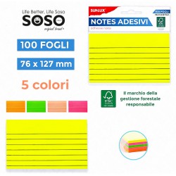 Notes per appunti adesivi 5 colori assortiti 100 fogli misure 76x127mm - 1
