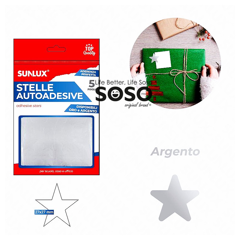 Stelle adesive argento metal 5 fogli 120 stelle dimensione 2.7x2.7cm