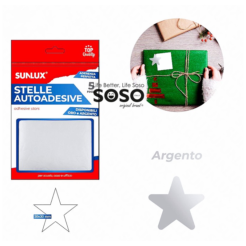 Stelle adesive argento metal 5 fogli 100 stelle dimensione 3x3cm