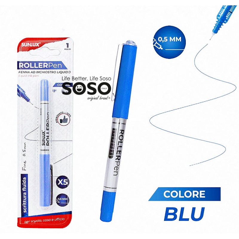 Roller pen inchiostro liquido blu 0.5mm - 1
