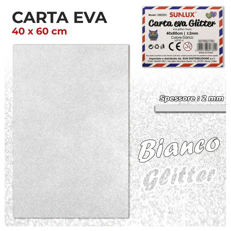 Carta EVA Glitter BIANCO 40x60cm da 2mm spessore - 1