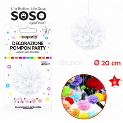 Decorazione pompon party bianco dimensione 20cm - 1