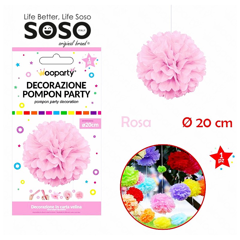 Decorazione pompon party rosa dimensione 20cm - 1