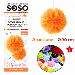Decorazione pompon party arancione dimensione 30cm - 1