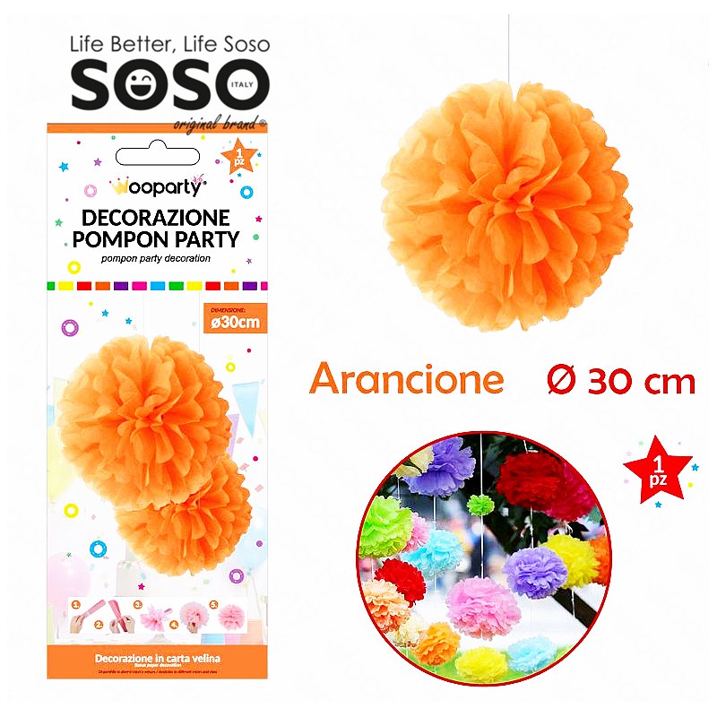Decorazione pompon party arancione dimensione 30cm - 1