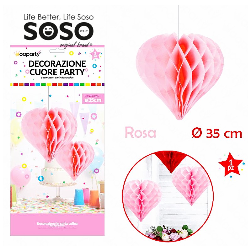 Decorazione cuore party rosa dimensione 35cm - 1