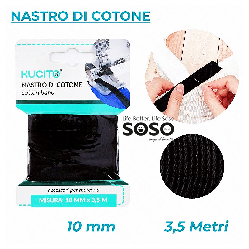 Nastro fettuccia di cotone nero 10mm x 3.5mt - 1