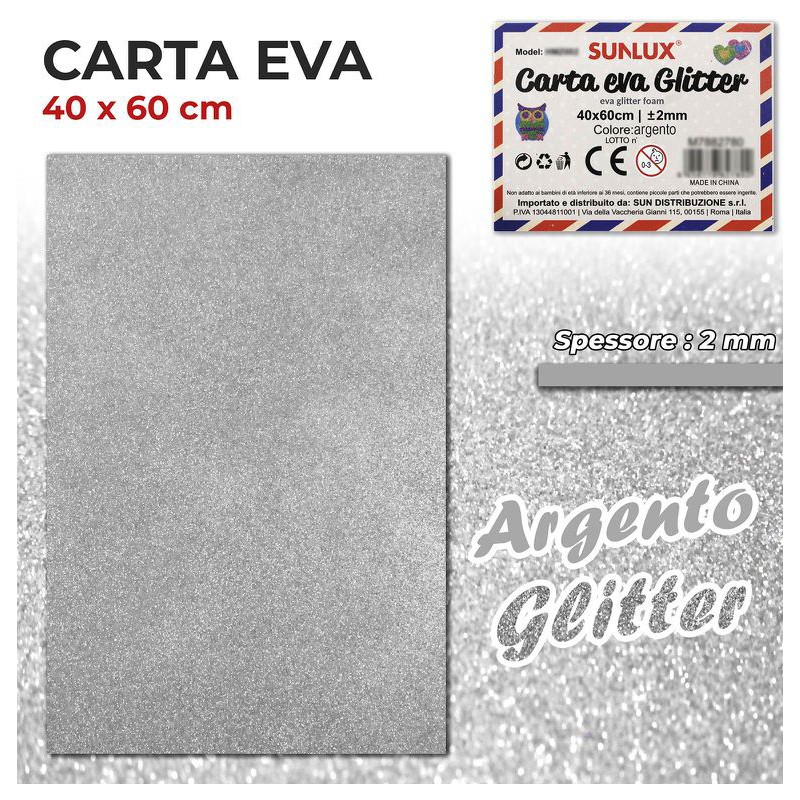 Carta EVA Glitter ARGENTO 40x60cm da 2mm spessore - 1